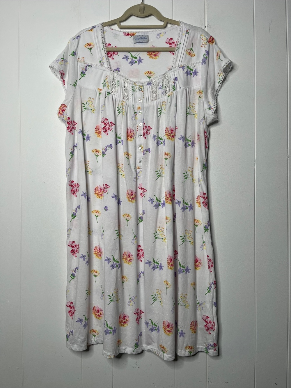 Lanz of Salzburg White Floral Jersey Knit Summer Nightgown Size XL